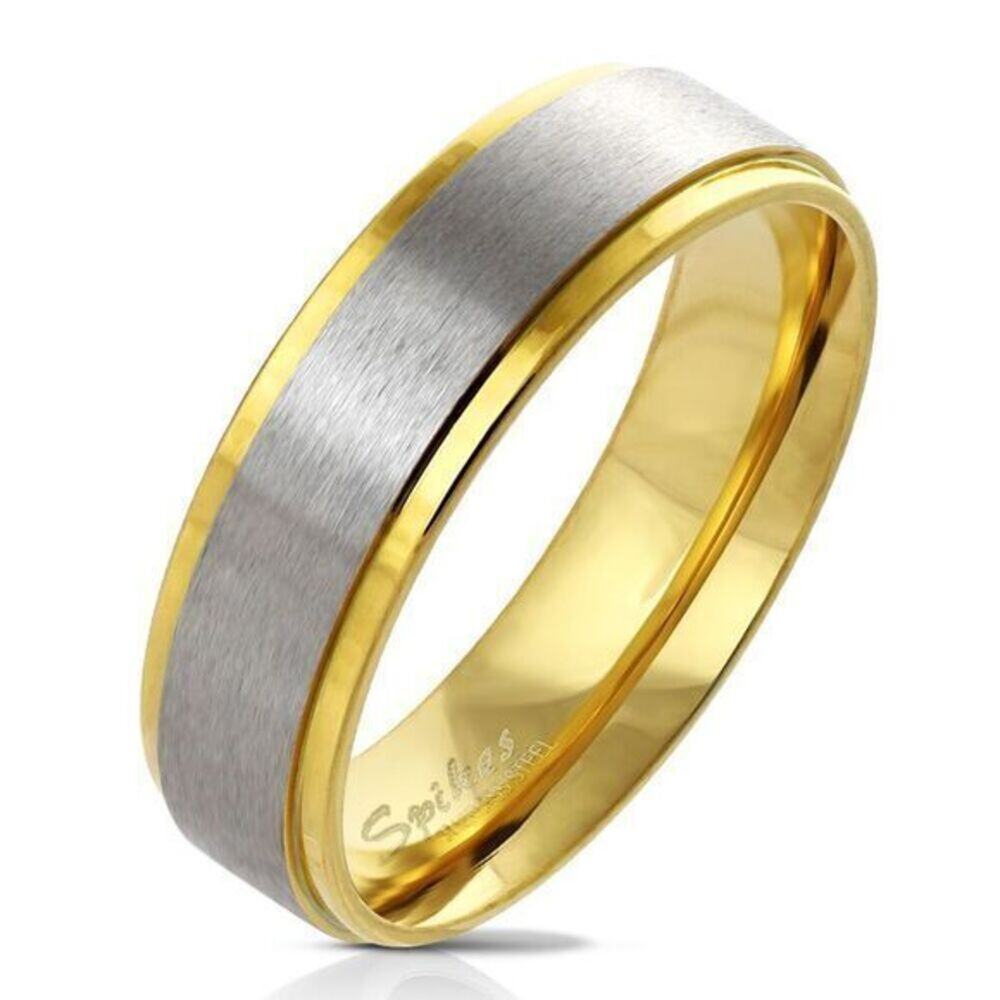 Gold IP Stepped Edge with Brushed Steel Center Stainless Steel Ring Size 11